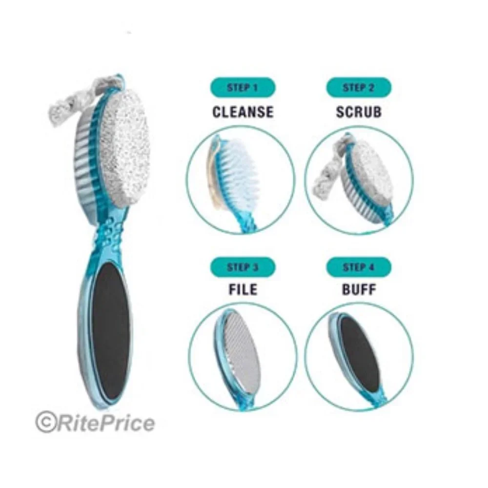 4 In 1 Foot Care Stone Callus Brush Pumice Scrubber Pedicure Exfoliate (2 Pack)